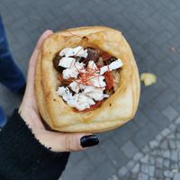 Savoury pastrye withe feta, olives, tomatoes and artichokes at The Sanctuary in Berlin