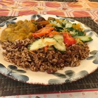 A plate of everything! Yum! at Reggae Pot Rastarant in Ocho Rios