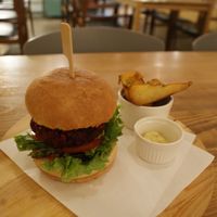 Beet burger with vegan mayo. at Real Food - The Central in Central Singapore