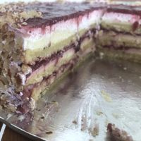 The 6 or 7 layers off the Aura cake up close!  at Shambala in Zagreb