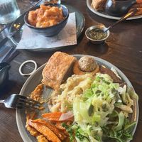 Spicy noodle tofu soup with immense pancakes and summer roles. Oh yes 🙌   at Viet Bistro in Leeds