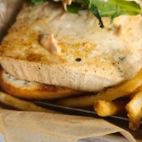 Patagonia sandwich with tofu and fries at Trail Life Brewing in Grand Junction