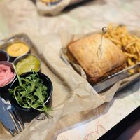 Panko breaded tofu steak loaded with deconstructed toppings   at Trail Life Brewing in Grand Junction