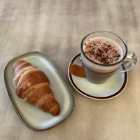 Croissant and Hot Chocolate w/ hazelnut drink.  at La Vida in Denia