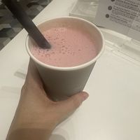 Peach raspberry smoothie with soy milkk  at Haishop Cafe - Shibuya Scramble Square in Tokyo