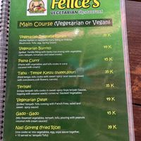 Menu July  at Felice's Vegetarian Restaurant in Kuta