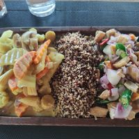 Mixed tofu sisig with quinoa and vegetable curry at Hungry Monkeys in Cebu