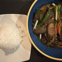Aubergine dish w rice   at Hungry Monkeys in Cebu