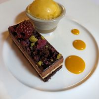 Vegan pistachio and raspberry delice at Roman Camp Hotel in Callander