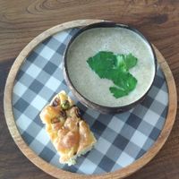 Vegan mushroom cream soup at Tyche in Antalya