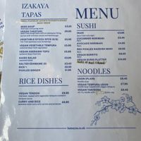 vegan menu  at Hamayuu Japanese Restaurant in Chester