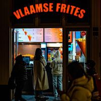 In the night at Vlaamse Frites Snackland in Amsterdam