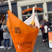 Oorlog is a great combination with their home made peanut sauce at Vlaamse Frites Snackland in Amsterdam