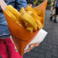 Big cornet with vegan cheese sauce at Vlaamse Frites Snackland in Amsterdam