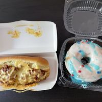 Chili cheese dog and a donut  at My Vegan Sweet Tooth in Virginia Beach