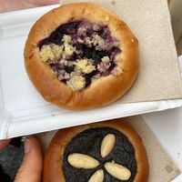 Two types of Kolache: bottom - poppy seed, top - berries and crumble. Both so good   at Kolacherie Celetna in Prague