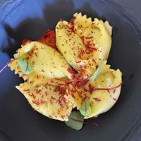 Plin with basil  at Dispensa Franciacorta in Adro