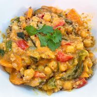 Chickpea curry with quinoa   at La Cabra Feliz Bar Etico in Mallorca