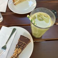 ferrero tarte and matcha with oat milk, vanilla fruity cake (complete vegan)   at Creativa in Ingolstadt