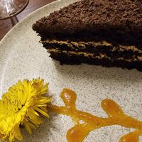 Choc cake with lucume filling at Florencia - Vegan Kitchen in Lima