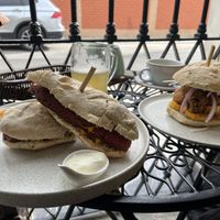 Pan chorizo (left) and pan chicarron (right) - everything is vegan here!   at Florencia - Vegan Kitchen in Lima