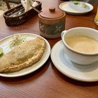 Empanada de hongos con café latte y azúcar morena   at Florencia - Vegan Kitchen in Lima