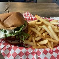 Fried tofu finger sandwich with Korean barbecue and fries   at Bean Vegan Cuisine in Charlotte