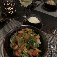 Wok fried vegetables and tofu with rice  at Indochine in Cancun