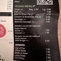 Vegan menu  at Let's Fry in Droitwich