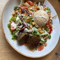 My friend’s falafel salad- didn’t realize till after I photographed that it had cheese on it 🙃 at Life Alive Organic Cafe in Somerville