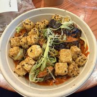 Miso eggplant & crispy rice w extra tofu  at Life Alive Organic Cafe in Somerville