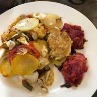 Veggies with beetroot hash browns at Chakra Tavern in Tabanan