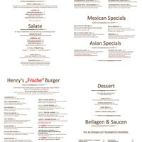 Henry's Menu featuring only the vegan and vegetarian pages. at Henry's Sandbar & Restaurant in Kerpen