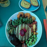Vegan Tropicana bowl and vegan garlic bread!. at Jungle Vibes At The Marina (by Arabella) in Lanzarote