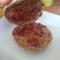 Very filling gf bagel w/jam & almond butter at SimplyRaw Express in Ottawa