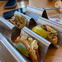 Taquitos with artichoke “tuna”, avocado and lime. Yum!   at Telefèric Barcelona in Los Gatos