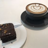Cappuccino and brownie  at Six Spring Vegetarian Cafe in Penang