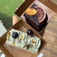 Brownie and Pistachio cake. Ultra good  #Veganuary at Six Spring Vegetarian Cafe in Penang