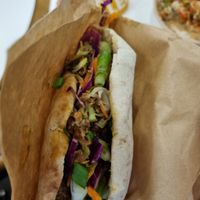 Beyond meat pita with salad, very tasty. Good size portion. at BLL - The Budda Bowl Project - Departures in Billund