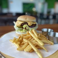 Burger and fries  at Avec in Jeju