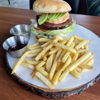 Chipotle burger and fries  at Avec in Jeju