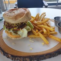 Cheeseburger and fries at Avec in Jeju