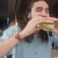 Me eating burger at Avec in Jeju