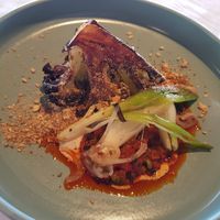 Charred cauliflower with a harissa dressing - to die for! at The Boat House in Barton