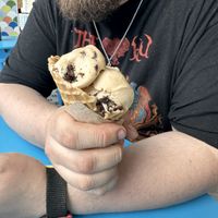 Vegan Cashew brownie double scoop in a waffle cone   at Love Creamery - Canal Park in Duluth