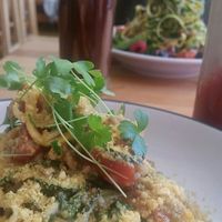 Courgette spaghetti in the front at Wild Food Cafe in London