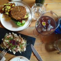 Salad and burger :) at Wild Food Cafe in London