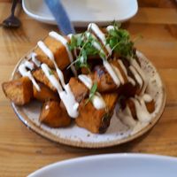 Sweet potato cubes with cashew aioli at Wild Food Cafe in London