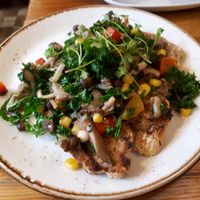 Mushrooms with veggies on toast at Wild Food Cafe in London