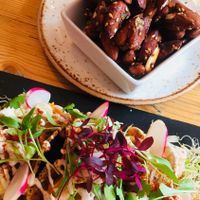 Tortillas (bottom) and sweet potato wedges (top) at Wild Food Cafe in London